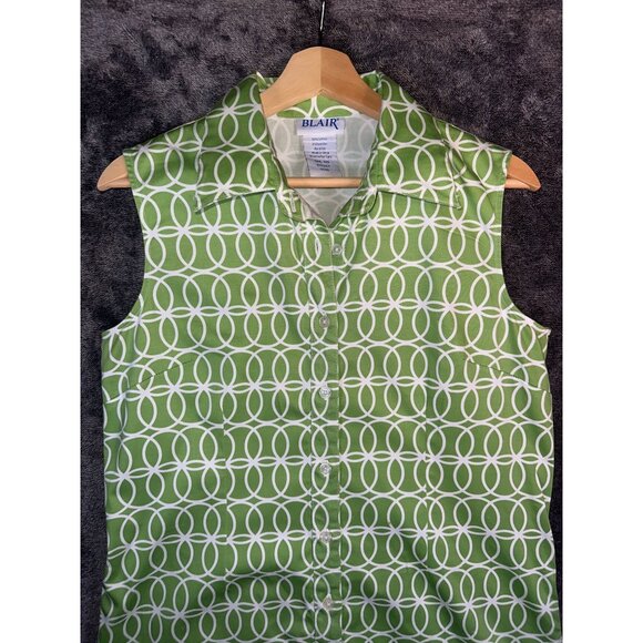 Vintage Blair Grass Green Geometric Print Dress- Small Misses - Picture 2 of 6